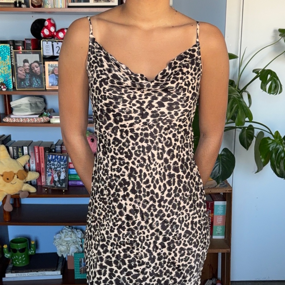 Anthropologie Leopard Print Slip Midi Dress